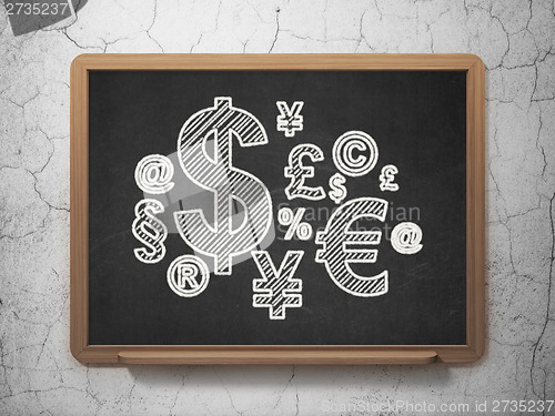 Image of Advertising concept: Finance Symbol on chalkboard background