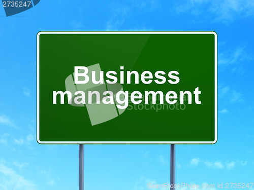 Image of Finance concept: Business Management on road sign background