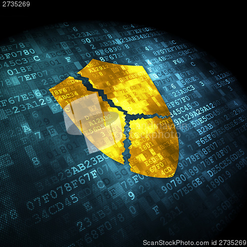 Image of Protection concept: Broken Shield on digital background
