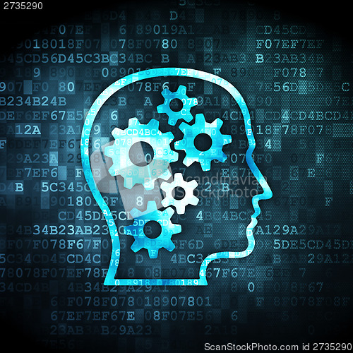 Image of Information concept: Head With Gears on digital background