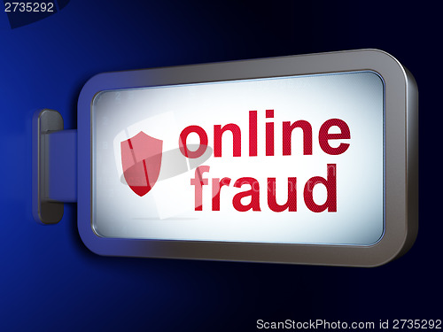 Image of Protection concept: Online Fraud and Shield on billboard