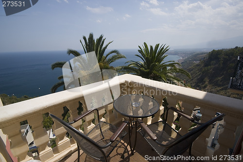 Image of villa hotel deck patio over sea taormina sicily