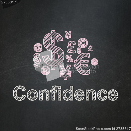 Image of Business concept: Finance Symbol and Confidence on chalkboard