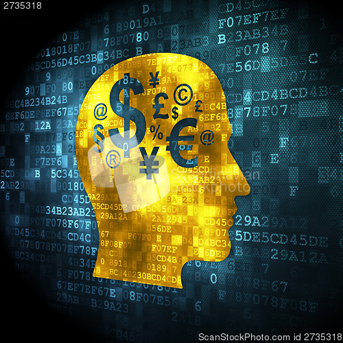 Image of Advertising concept: Head With Finance Symbol on digital