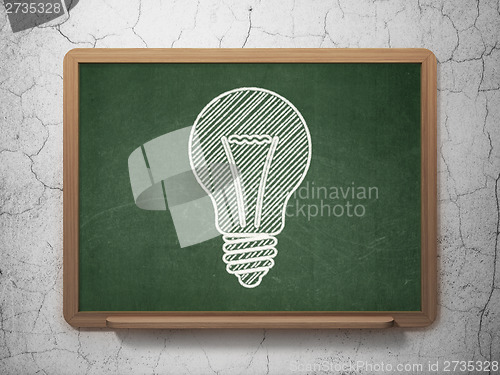 Image of Business concept: Light Bulb on chalkboard background