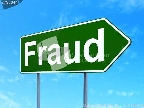 Image of Safety concept: Fraud on road sign background
