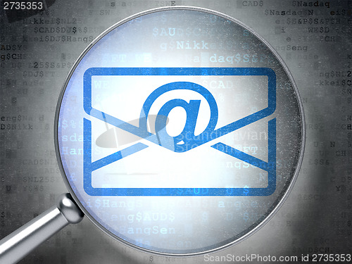Image of Finance concept: Email with optical glass on digital background