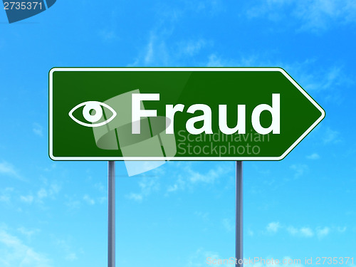 Image of Security concept: Fraud and Eye on road sign background