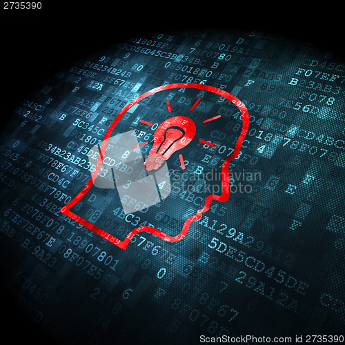 Image of Data concept: Head With Lightbulb on digital background