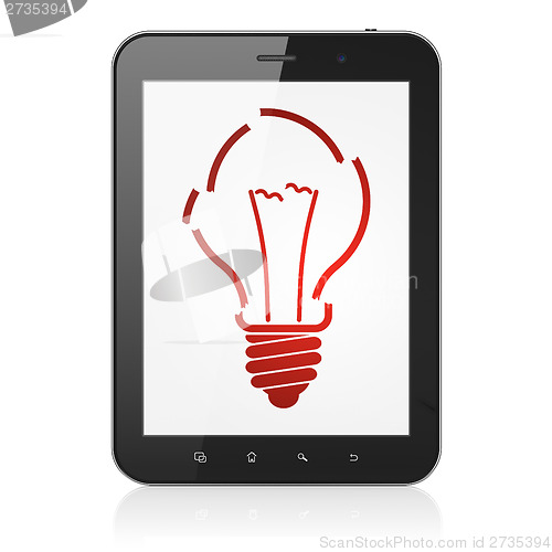 Image of Business concept: Light Bulb on tablet pc computer