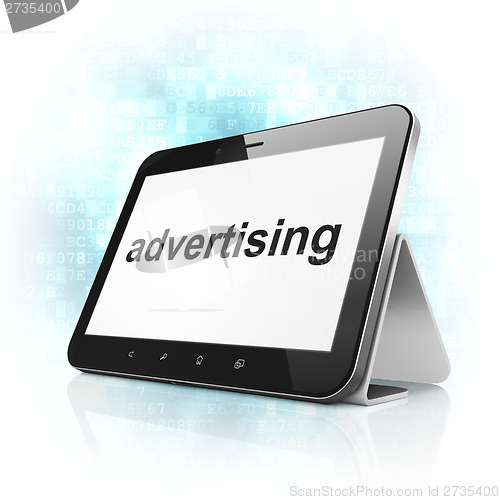 Image of Marketing concept: Advertising on tablet pc computer