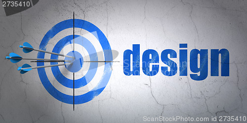 Image of Marketing concept: target and Design on wall background