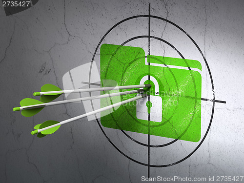 Image of Business concept: arrows in Folder With Lock target on wall