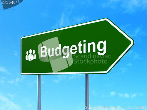 Image of Business concept: Budgeting and Business People on road sign