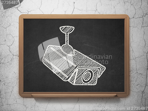 Image of Safety concept: Cctv Camera on chalkboard background