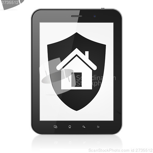 Image of Security concept: Shield on tablet pc computer
