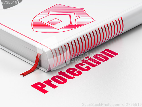 Image of Safety concept: book Shield, Protection on white background