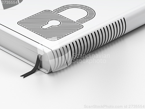 Image of Information concept: closed book, Closed Padlock on white