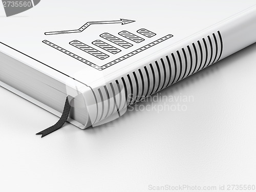 Image of Advertising concept: closed book, Decline Graph on white