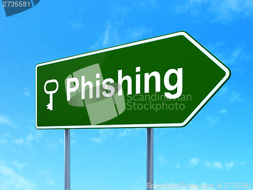 Image of Safety concept: Phishing and Key on road sign background