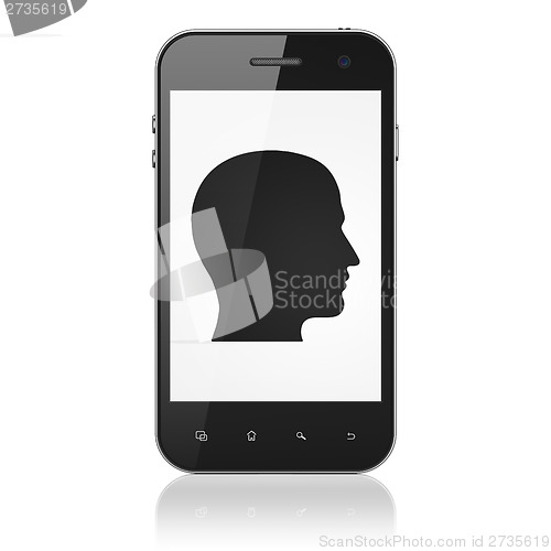 Image of Marketing concept: Head on smartphone