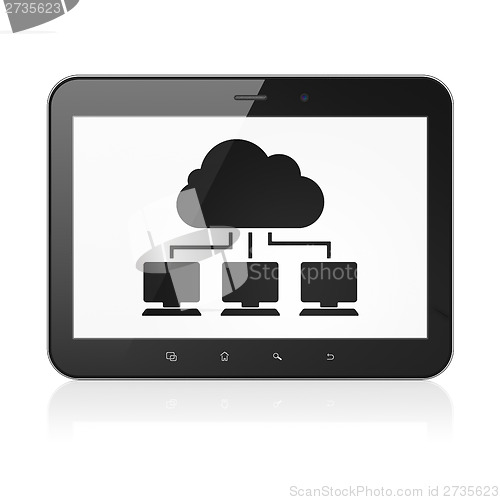 Image of Cloud networking concept: Cloud Network on tablet pc computer
