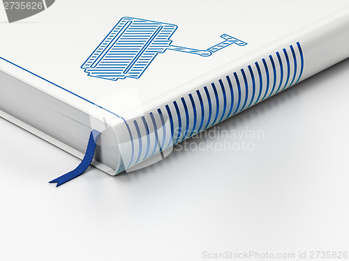 Image of Protection concept: closed book, Cctv Camera on white background