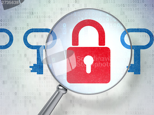 Image of Privacy concept: Padlock And Key with optical glass on digital