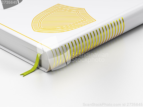Image of Safety concept: closed book, Shield on white background