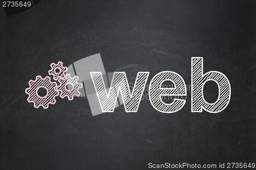 Image of Web development concept: Gears and Web on chalkboard background