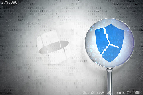 Image of Security concept:  Broken Shield glass on digital background