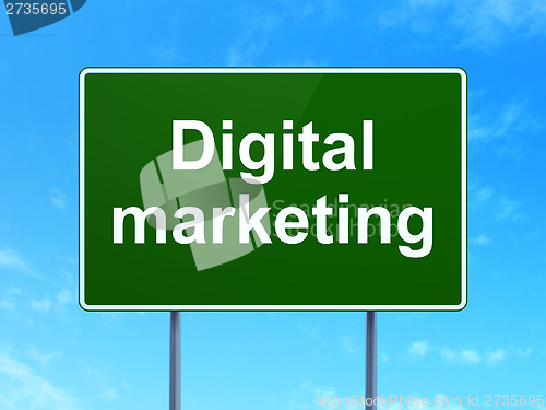 Image of Advertising concept: Digital Marketing on road sign background