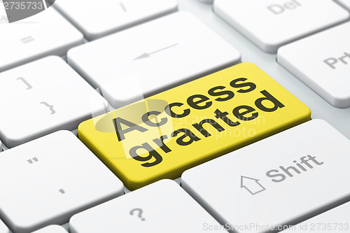 Image of Safety concept: Access Granted on computer keyboard background
