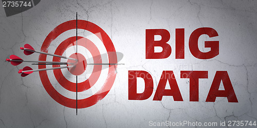 Image of Data concept: target and Big Data on wall background