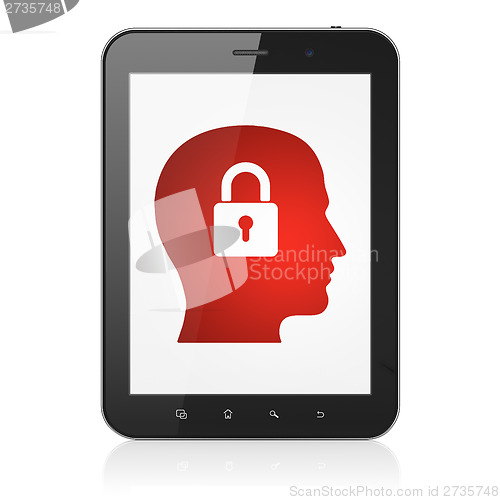 Image of Finance concept: Head With Padlock on tablet pc computer