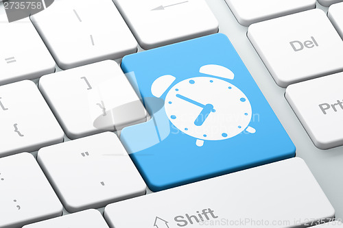 Image of Timeline concept: Alarm Clock on computer keyboard background