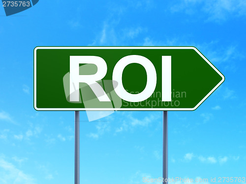 Image of Business concept: ROI on road sign background