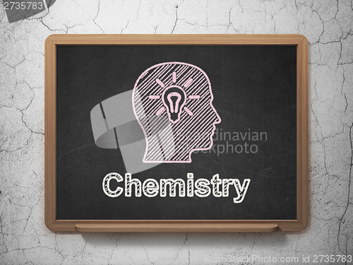 Image of Education concept: Head With Light Bulb and Chemistry