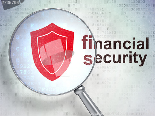 Image of Safety concept: Shield and Financial Security with optical glass