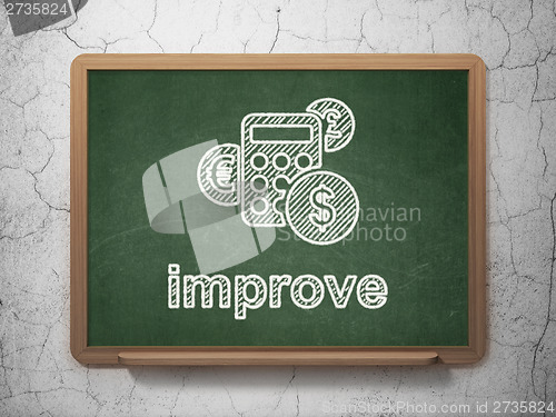 Image of Business concept: Calculator and Improve on chalkboard