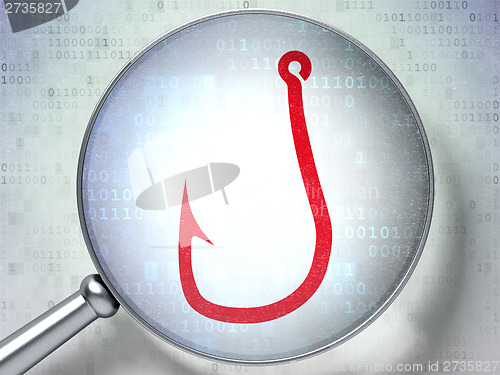 Image of Safety concept:  Fishing Hook with optical glass on digital