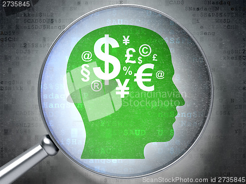 Image of Advertising concept:  Head Finance Symbol with optical glass