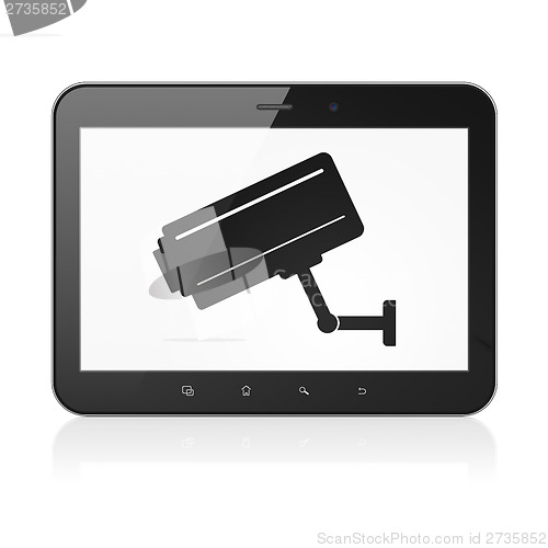 Image of Security concept: Cctv Camera on tablet pc computer