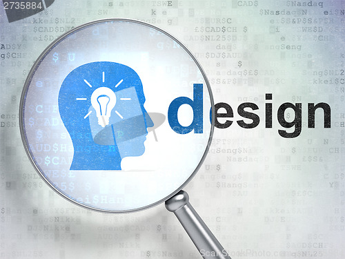 Image of Marketing concept: Head With Light Bulb and Design with optical