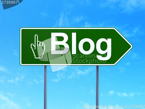 Image of Web design concept: Blog and Mouse Cursor on road sign