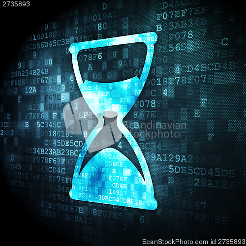 Image of Timeline concept: Hourglass on digital background