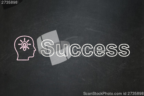 Image of Finance concept: Head With Light Bulb and Success on chalkboard