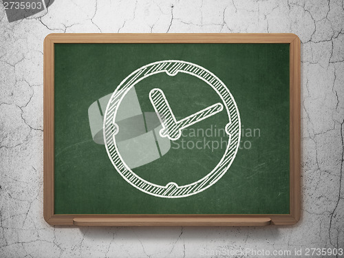Image of Time concept: Clock on chalkboard background