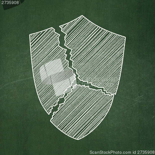 Image of Safety concept: Broken Shield on chalkboard background