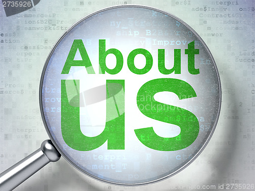Image of Marketing concept: About Us with optical glass